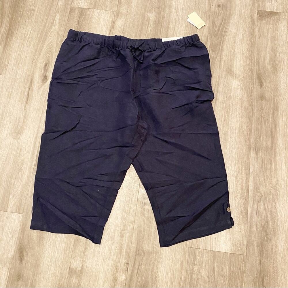 CJ Banks Navy Linen Blend Pull On Capri Pants 2X NWT